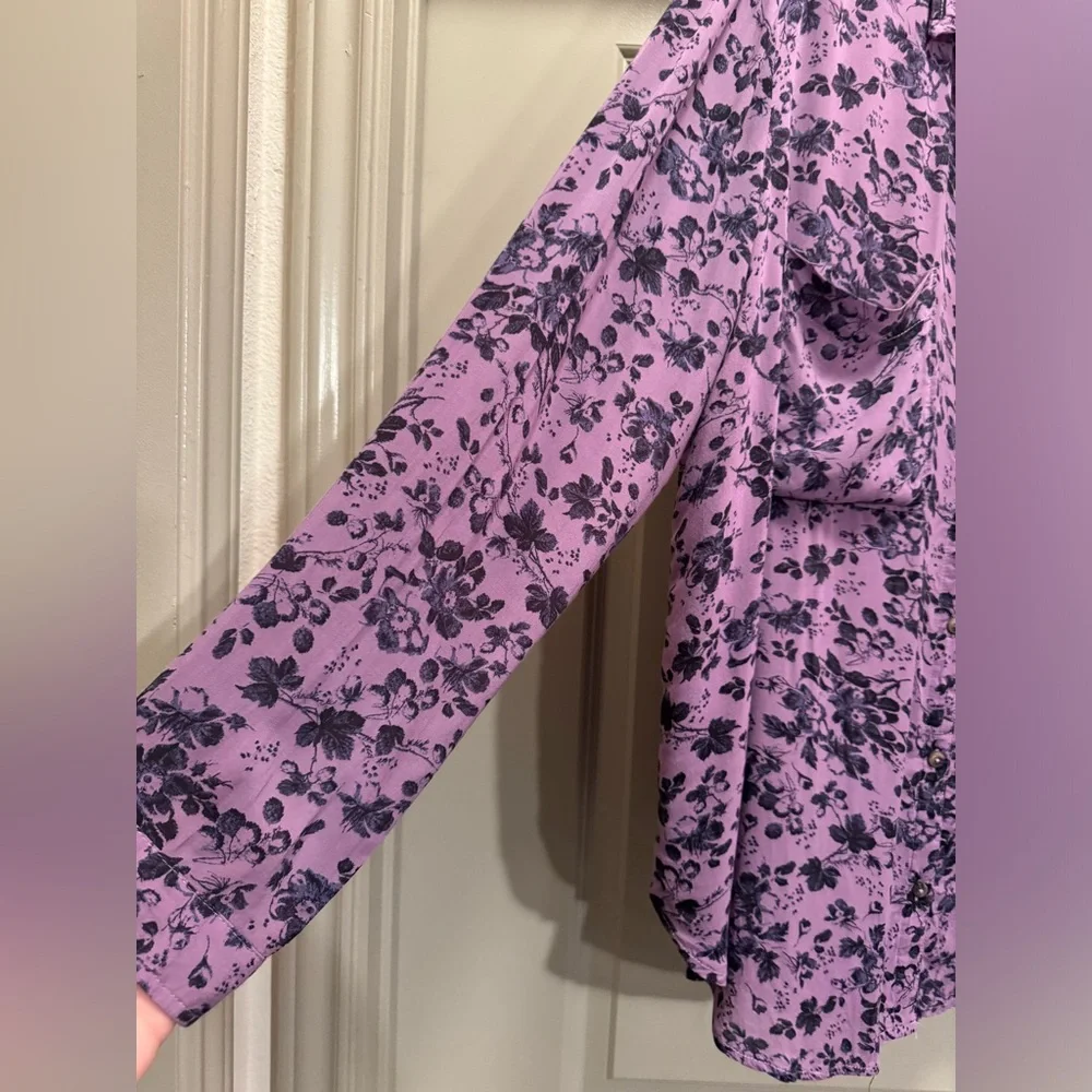 PILCRO Anthropologie Romy Button Down Purple Floral Size XLP - Picture 4 of 14